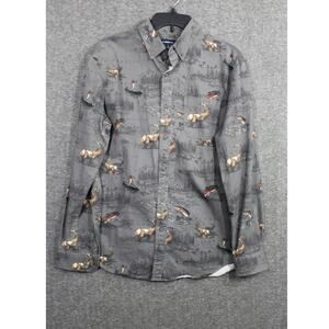 Croft & Barrow Shirt Mens Medium Gray Button Bass Fish Deer Outdoor Casual